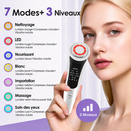 Masseur Facial EMS – Luminothérapie LED, Microcourant & Chaleur