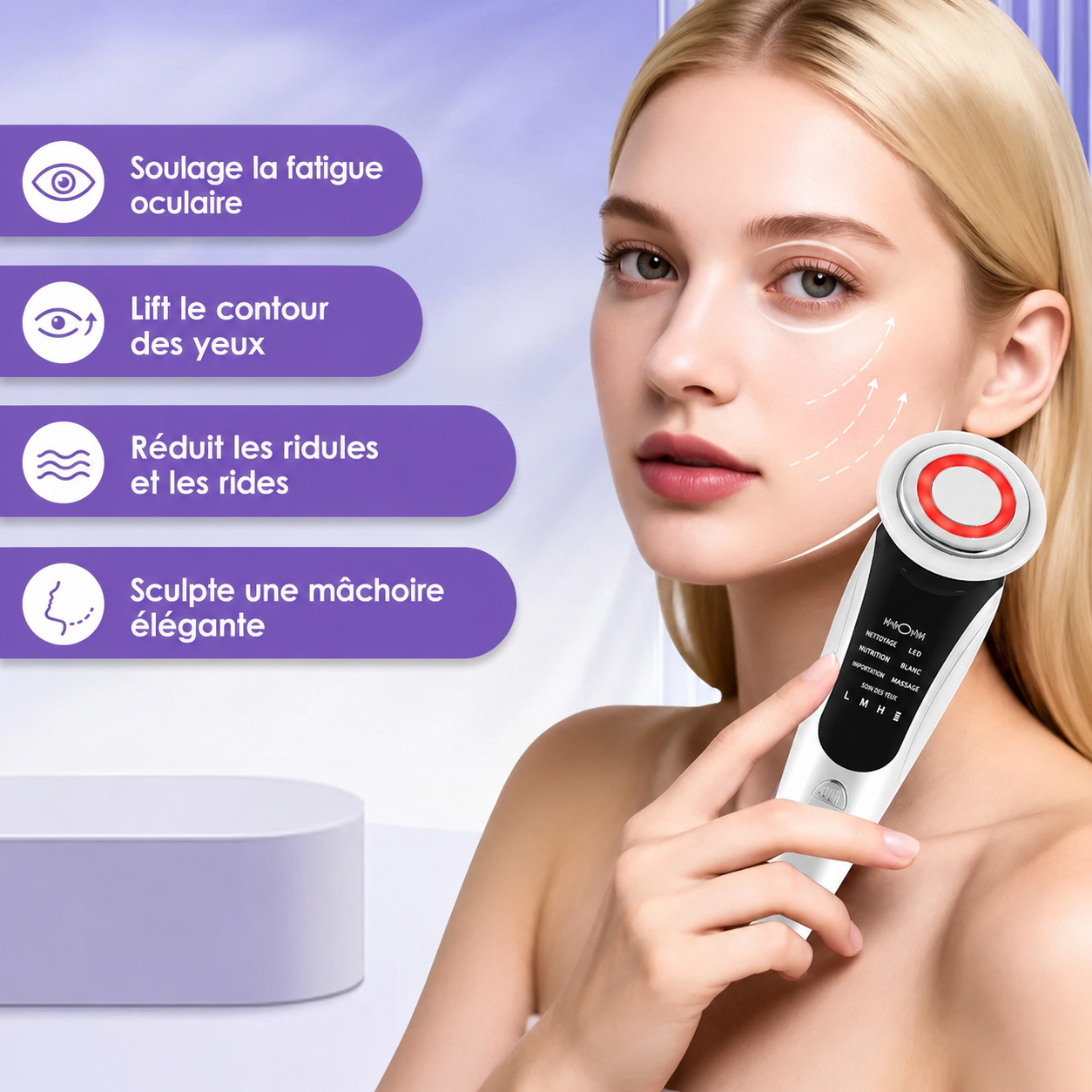 Masseur Facial EMS – Luminothérapie LED, Microcourant & Chaleur