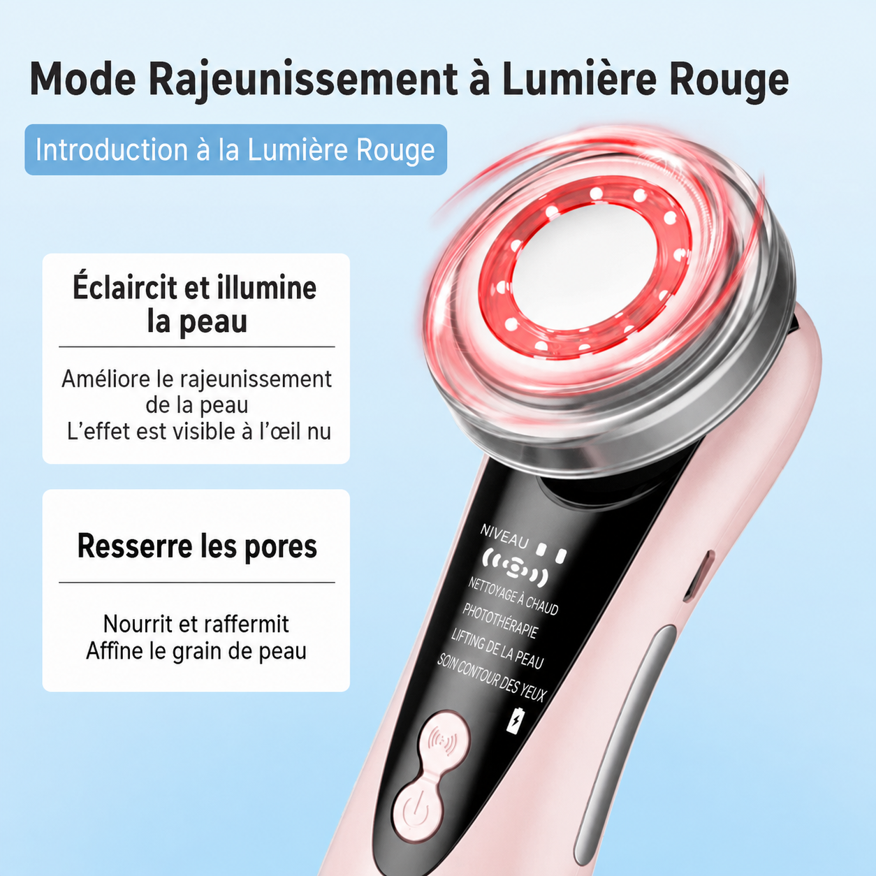 Masseur Facial EMS – Luminothérapie LED, Microcourant & Chaleur