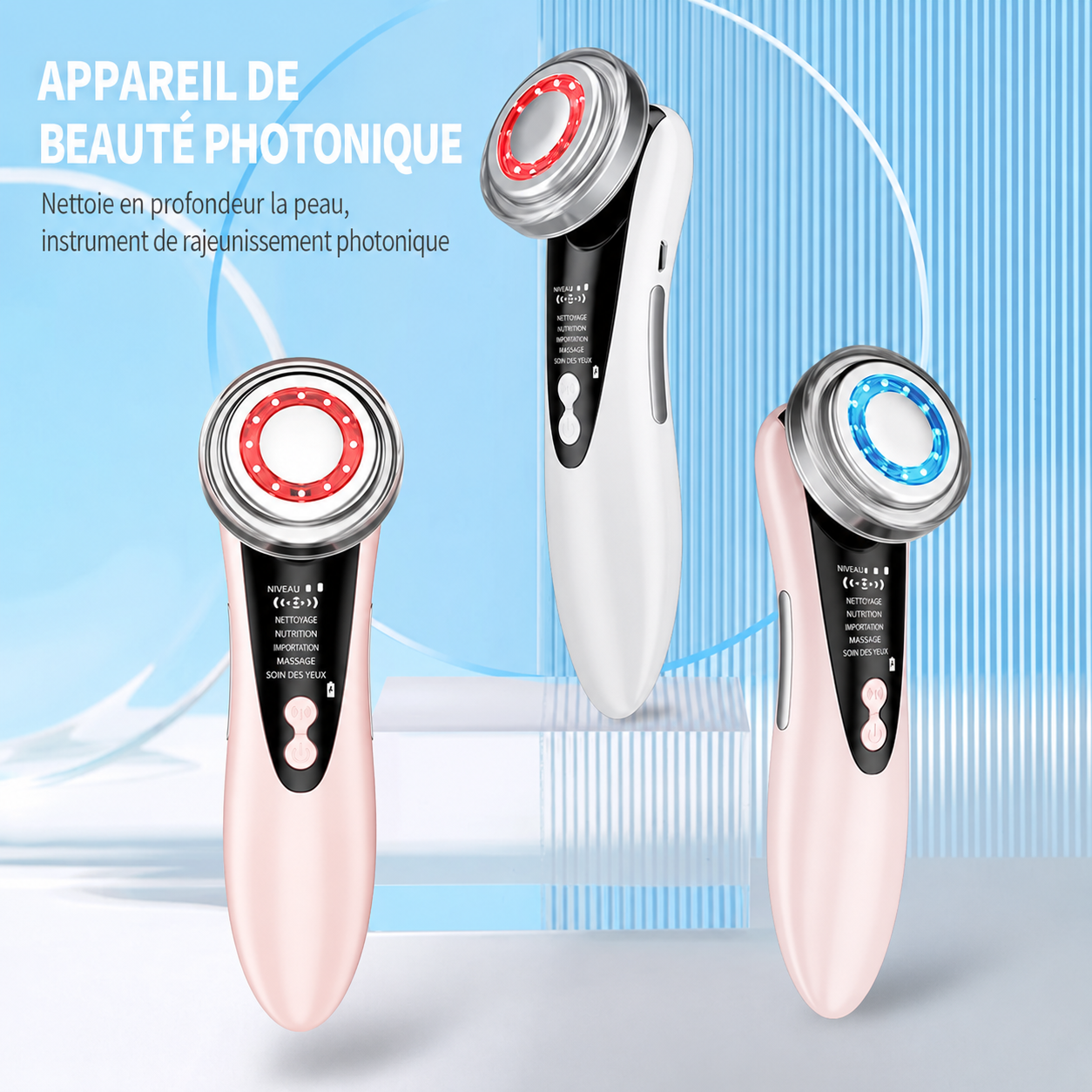 Masseur Facial EMS – Luminothérapie LED, Microcourant & Chaleur